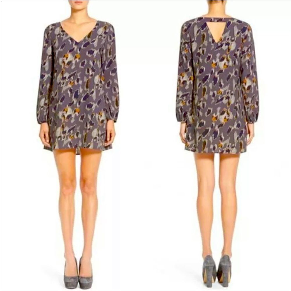 LEITH Pale Purple Abstract Leopard Print Long Sleeve Tunic/Shift Dress-M